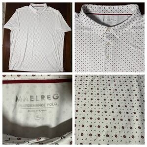 Maelreg Performance Polo Shirt Men 3XL White Red Micro Print Short Sleeve Golf